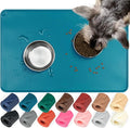 VIVAGLORY Dog Food Mat Flexmat Dog Bowl Mat, Placemat Food Tray with Raised Edges & Lip for Indoor Floor, Non Slip Waterproof Silicone Dish Placemat for Cat & Pet, L, Deep Blue