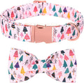 Christmas Dog Collar, Pink Christmas Tree Soft Comfortable Collars with Bow Adjustable Pet Collar with Premium Metal Buckle Dog Necklace for Large Girl Dogs