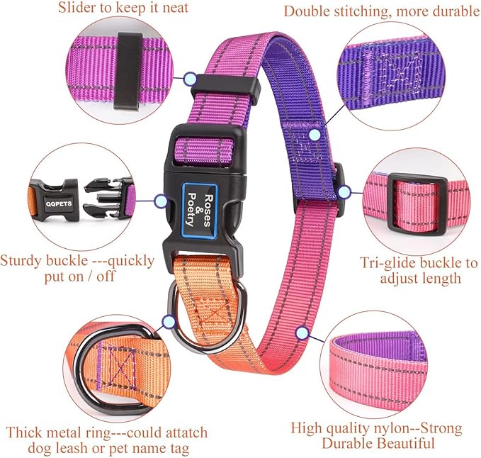 Roses&Poetry Reflective Dog Collar with Gradient Mistyrose, Adjustable Durable Pet Collars for Small Medium Large Dogs (Mistyrose-XS)