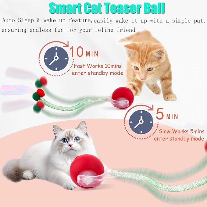 Speed 2.0 Tail Interactive Cat Toys for Indoor Cats, Chirping & Motion Activate Cat Toy, Smart Kitten Rolling Ball Moving Ball Toys, Rechargeable Dog Cat Bal l for Enrichment Exercise (New Green)