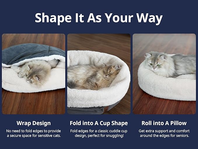 Heated Cat Bed with Auto Shut Off Timer, 17.7" x 13.7" Adjustable Temperature Indoor Pet Heating Cushion Bed for Kittens, Cats, Puppies and Small Dogs, Gray