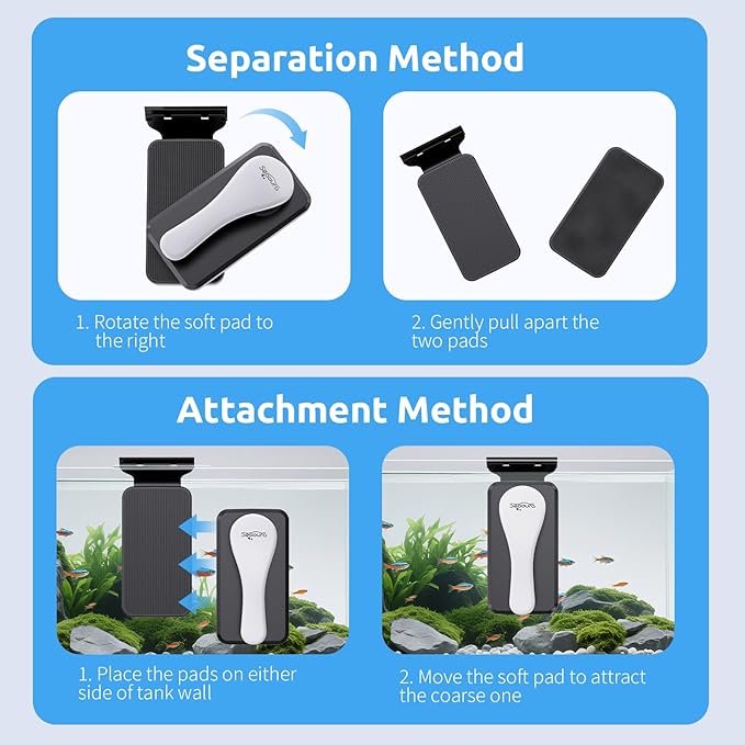 SEAOURA Magnetic Aquarium Glass Cleaner，Algae Scraper for Aquarium Fish Tank， Fish Tank Algae Clean Brush Dual-Sided Side Floating Aquarium Magnetic Brush (S)