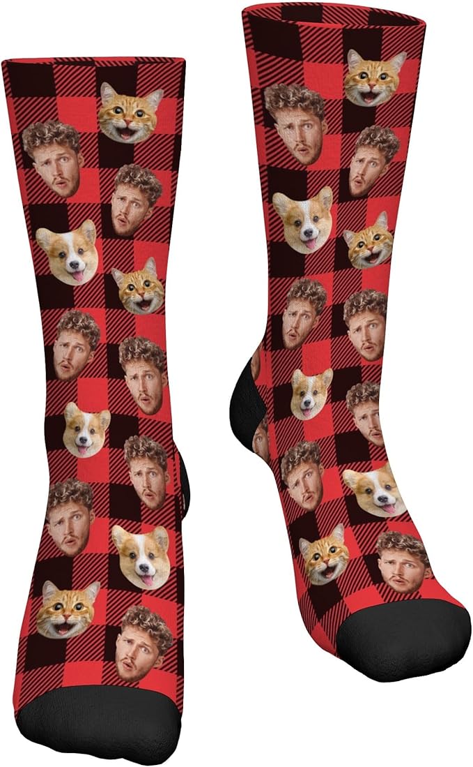 D-Story Custom Face Socks, Personalized Photo Picture on Socks, Unisex Athletic Crew Socks for Men Women