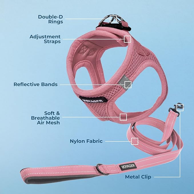 Best Pet Supplies Voyager Step-in Air All Weather Mesh Harness and Reflective Dog 5 ft Leash Combo with Neoprene Handle, for Small, Medium and Large Breed Puppies - Set (Pink), S
