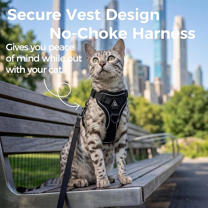 Cat Harness and Leash Set Escape Proof Tactical Extra Large Kitten Harness Emotional Support Cat Vest, Black, XXL