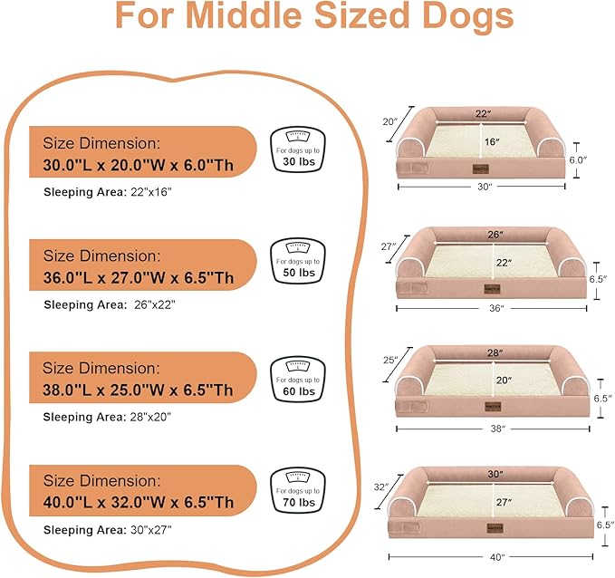 Medium Large Dog Bed Orthopedic Washable: Beds Bolster Medium Large Sized Dog Bed Egg Crate Foam Couch Sofa Waterproof with Removable Cover - Pink