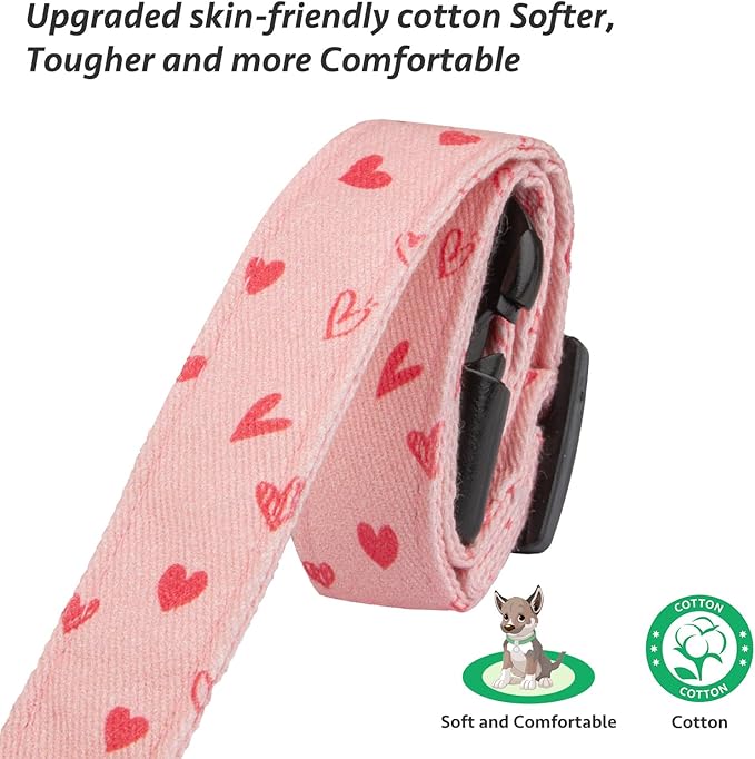 Cotton Handmade Dog Collar Cute and Distinctive Patterns Pink Heart with Pendant for Girl Boy Dogs Collars L