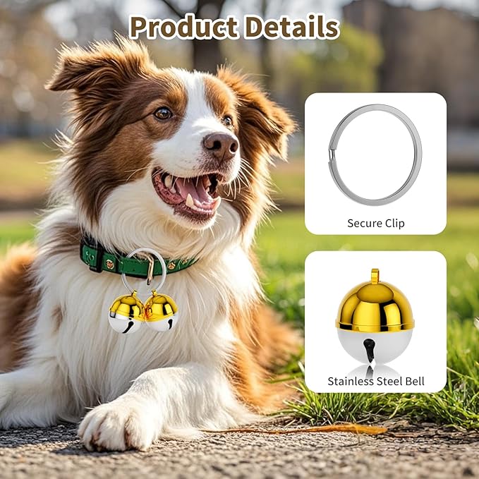 Dog Collar Bells, 2 Pack Extra Loud Dog & Cat Bells for Tracking & Safety, Stainless Steel Pet Tracker Training Bells for Small Medium Large Dogs & Cats (Multi-Color)