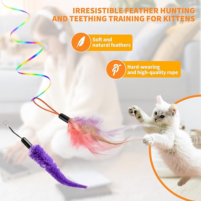 Interactive Cat Toys for Indoor Cats,Automatic Hanging Electric Cat Teaser,USB-Rechargeable,Enrichment Chase,Flying Bird Feather Mouse Wand,Safe Self Play for Bored Multi Cats Households