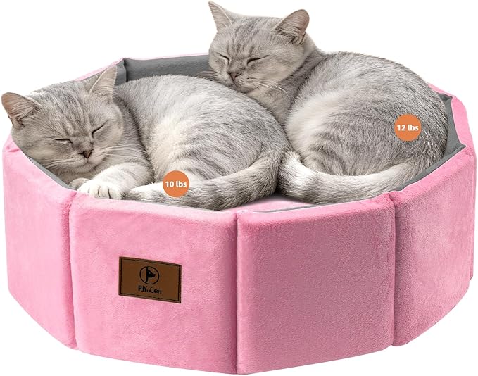 PJYuCien Premium Orthopedic Memory Foam Round Pet Bed for Large Cats, Small Dogs & Puppies - 20" Indoor Donut Cuddler with Non-Slip Bottom, Machine Washable, Supports Pets Up to 18 lbs, Pink
