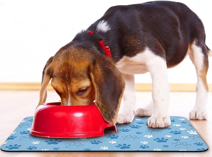 Dog Food Mat, Absorbent Water Bowl Mats Cat Pet Feeding Placemats Blue 17 * 30 inch