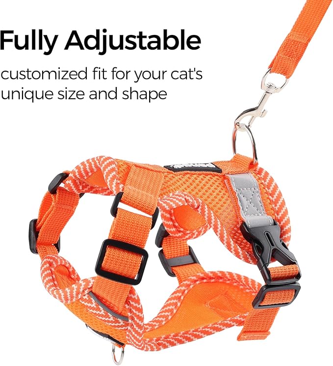 Cat Harness and Leash Escape Proof Medium Kitten Harness Bengal Cat Vest for Walking Travel, Orange, M