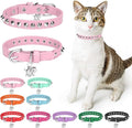 Leather Cat Collars for Boy Girl Cats with Bell and Safety Elastic Belt, Personalized Rivets Stud Adjustable Safe Buckle Collar with Skull Charm for Kitty Small Pets, Halloween Cat Collar