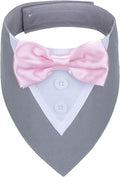 ADOGGYGO Formal Dog Tuxedo Wedding Pet Bandana Collar with Bowtie, Adjustable Birthday Wedding Formal Tux Costumes for Small Dogs Pets (S, Grey)