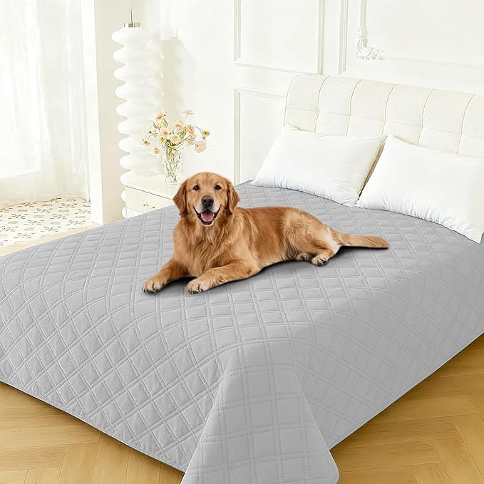 Waterproof Dog Bed Cover Pet Blanket, Soft Couch Cover for Dogs Washable, Non-Slip Dog Blanket Protect Furniture Couch Sofa Car for Puppy Large Dogs Cat (52x82 Inch, Light Grey)