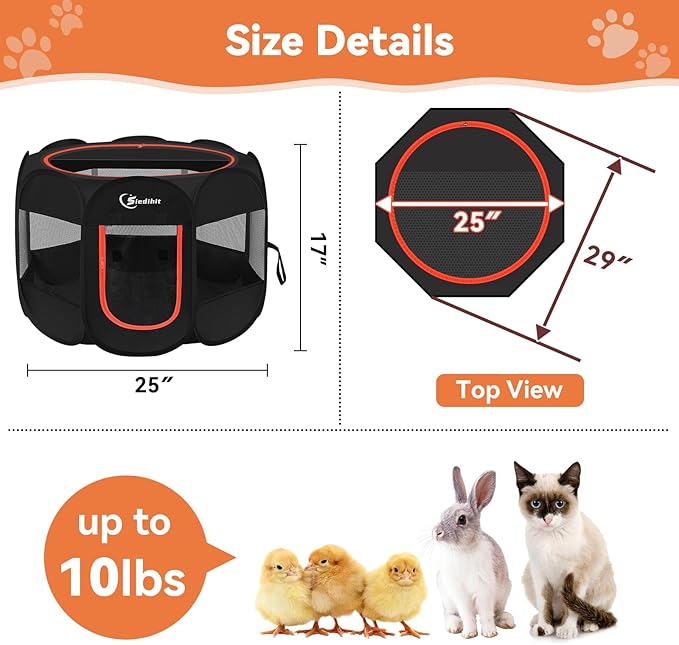 Black Dog Cat Playpen, Puppy Pet Playpen Indoor for Small Dog Crate Tent Cage Outdoor, Portable Pop Up Dogs Enclosure Kennel with Carrying Case for Dogs/Cats/Rabbits
