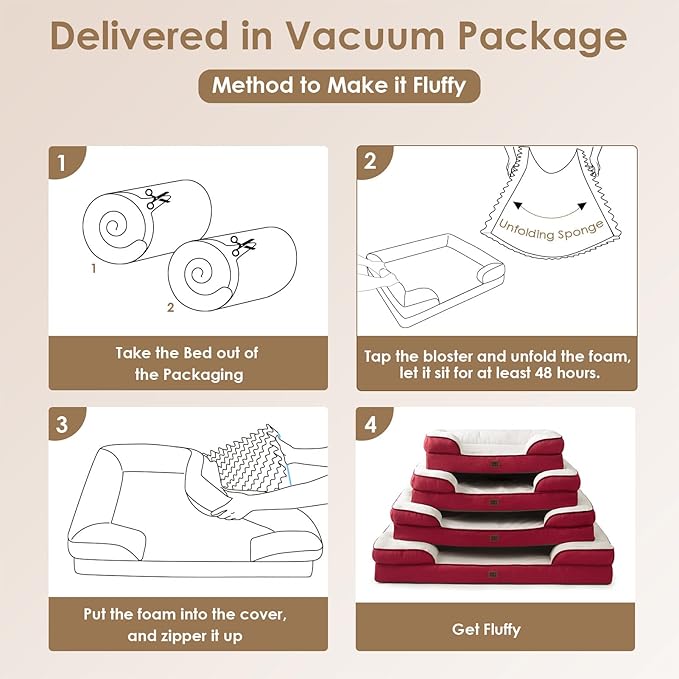 EHEYCIGA Orthopedic Dog Beds for Large Dogs, Waterproof Memory Foam Large Pet Bed with Sides, Non-Slip Bottom and Egg-Crate Foam Dog Couch Bed with Washable Removable Cover,Red