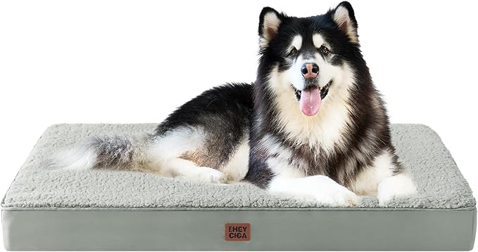 EHEYCIGA Orthopedic XXL Dog Beds for Jumbo Dogs with Removable Washable Cover for Crate, Greyish Green, 47x29
