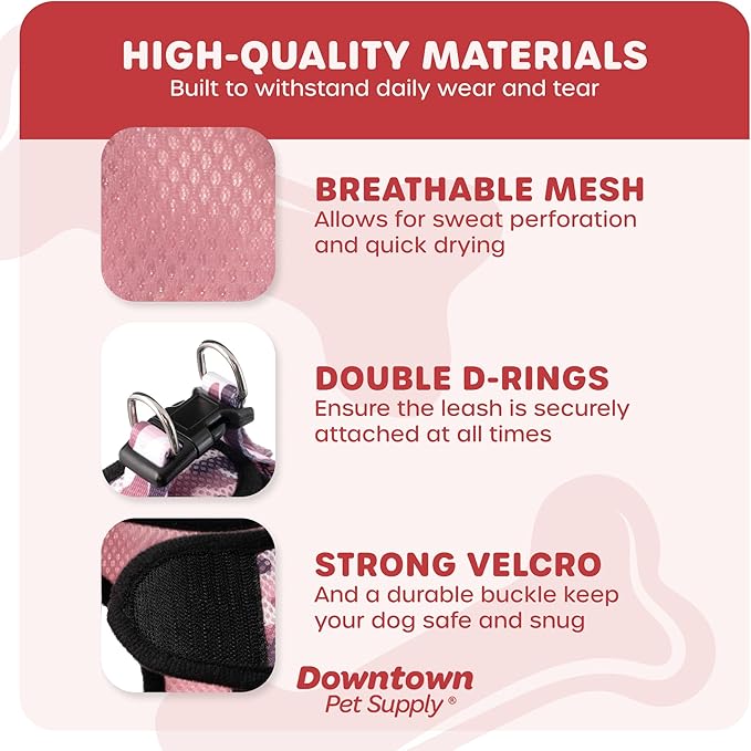 Downtown Pet Supply Step-in Dog Harness – No Pull, Adjustable Padded Mesh with Reflective Trim, Secure Buckle Strap – Comfortable & Breathable Small Dog Harness, X-Small, Camo Pink