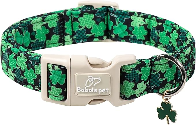 St Patricks Day Dog Collar for Giant Large Dogs - Green Lucky Clover Dog Collars, Lightweight Adjustable Irish Festival Shamrock Dogs Collars with Quick Release Buckle XL