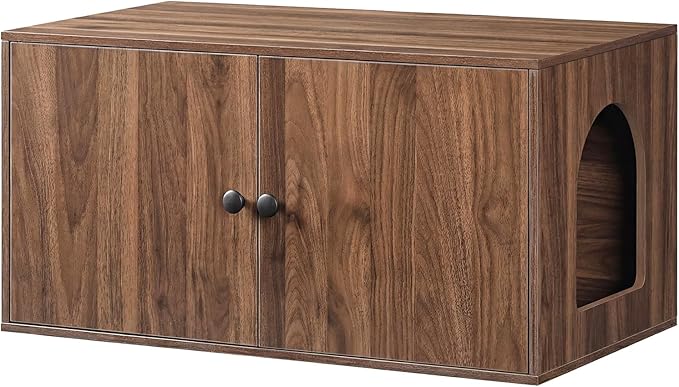 HOOBRO Cat Litter Box Enclosure, Hidden Litter Box Furniture with Side Entry, Litter Box Cabinet, Indoor Cat House, End Side Table, 31.5"L x 17.7"W x 16.3"H, for Living Room, Bathroom, Walnut WL40MW01