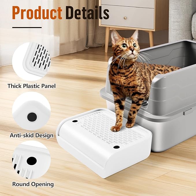 Cat Litter Box Step, Cat Litter Ramp Mat with Filter Function for Self-Cleaning Litter Box, Easy to Clean, Cats Pedal Step Stool Ideal for Kitten & Elderly Cats (White)