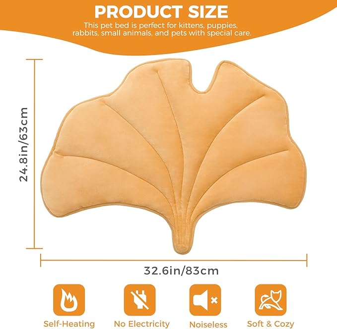 KOOLTAIL Self Warming Cat Bed Mat for Indoor Cats Dogs, Reversible Cozy Pet Heated Pad Blanket with Thermal Foil, Thicken Cat Window Perch, Puppy Kitten House for Crate Desk Floor Outdoor, Gingko Leaf