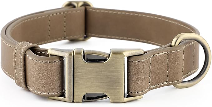 Plutus Pet Genuine Leather Dog Collar – Adjustable Pet Collar with Quick Release Metal Buckle, Soft Real Leather for Small Medium Large Dogs, Heavy Duty & Skin-Friendly (Ash Brown, L)