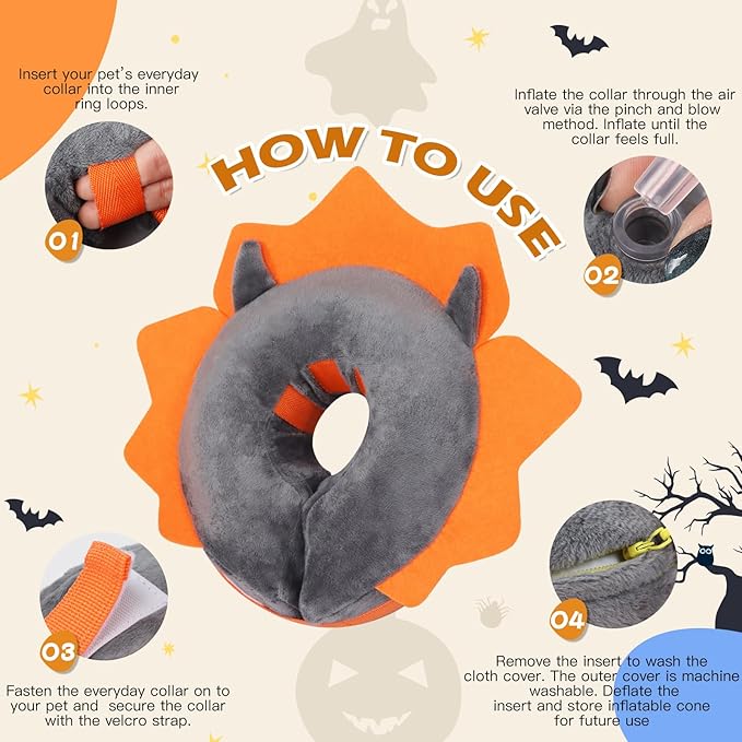 IEUUMLER Inflatable Recovery Dog Collar, Protective Donut Cone, Adjustable Soft Collar for Dog and Cat After Surgery Prevent from Biting & Scratching EU002 - Grey Demon L+