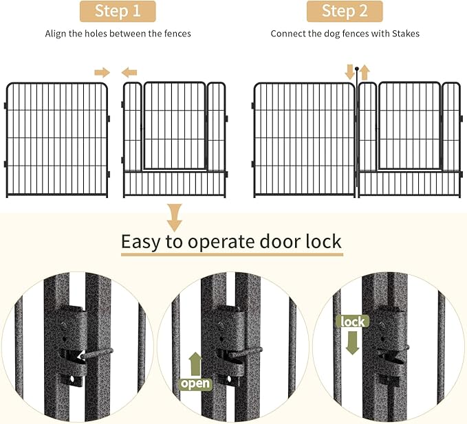 Dog Playpen,32/40/45 Inch Height in Heavy Duty, Folding Indoor Outdoor Anti-Rust Dog Exercise Fence, Portable Pet Playpen with Door for Large Medium Small Dogs and Pet (40 Panels, 32 Inch) Silver