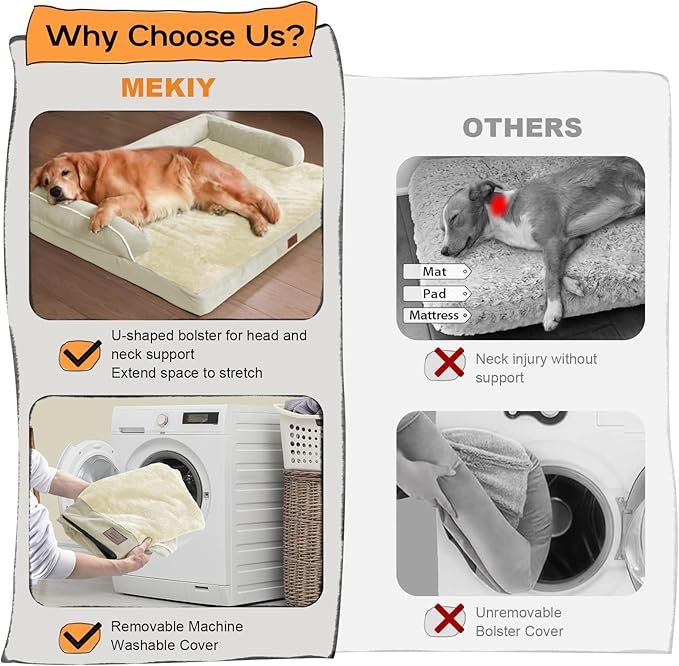 Dog Bed Large Sized Dogs-Orthopedic Waterproof Bed for Dogs,Large Dog Beds with Washable Removable Cover & Non-Slip Bottom