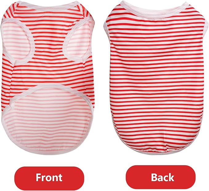 3 Pcs Cat Shirts Solid Color Dog Clothes Summer Sleeveless Stripe Pet T Shirts for Small Pet Dogs Cats (Red, Medium)