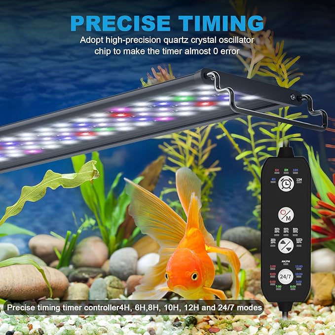 SEAOURA 24/7 Mode LED Aquarium Light for Plants-Sunrise-Daylight-Moonlight Mode, Fish Tank Light with Auto On/Off, 7 Colors, Adjustable Timer/Brightness for 36 Inch to 42 in Freshwater Tank