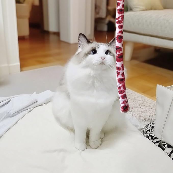 IUHKBH Cat Wand Toys, 4 PCS Plush Srtip Teaser Toy Interactive Teasing Stick Vibrant Teaser Wands for Indoor Cat Kitten Having Fun Exerciser Playing