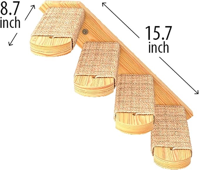 Skywin Cat Steps - Grey Solid Rubber Wood Cat Stairs Great for Scratching and Climbing - Easy to Install Wall Mounted Shelves for Playful Cats (Right to Left)