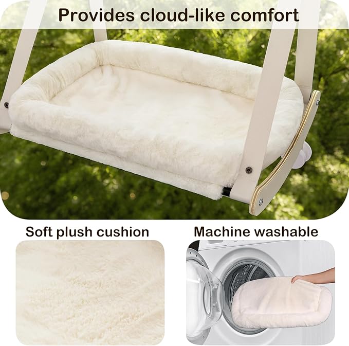 Kilodor Cat Window Perch, Cat Hammock for Window with 4 Strong Suction Cups - Easy Assembly, Solid Wood Frame with Large Cats Bed - Supports Up to 40lbs for Indoor Cats