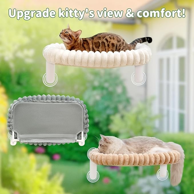 Sunhoo Cat Window Perch Bed Foldable Kitty Windowsill Hammock Shelf Seat Large Cats Suction Cup Indoor Kitten Window Sill Lounger with Soft Plush Cushion Machine Washable 21.26 * 11.8in (Grey，M)
