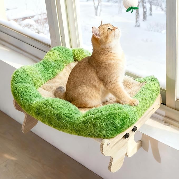 cat Window Perch for Indoor Cats Large Window Hammock with Washable Cover Suitable for All Seasons cat Window Bed for Adults Cats and Kittens(Plant Green)