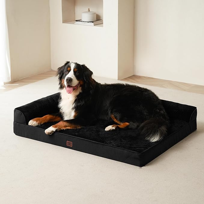 EHEYCIGA XXL Dog Bed Memory Foam, Orthopedic Giant Dog Bed Jumbo with Washable Removable Cover, Waterproof Pet Sofa Couch with Nonskid Bottom, 48x35x7.5, Black