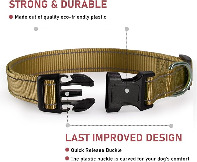 Reflective Dog Collar with Buckle Adjustable Safety Nylon Collars for Small Medium Large Dogs, Brown M