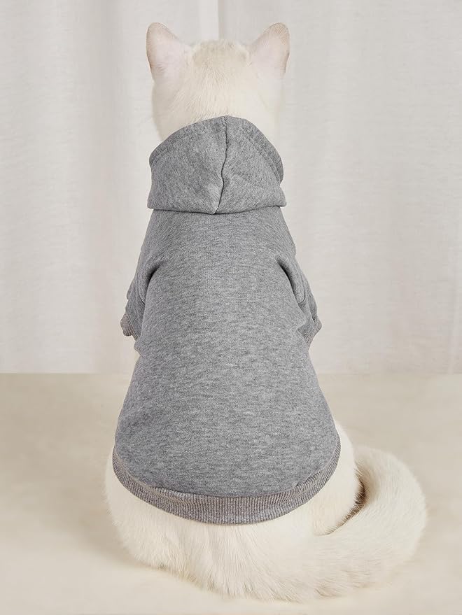QWINEE Basic Dog Hoodie Sweatshirt Puppy Sweater Warm Cat Costumes Pet Clothes for Chihuahua Puppy Kitten Small Medium Dogs Grey and Cadet Blue Medium