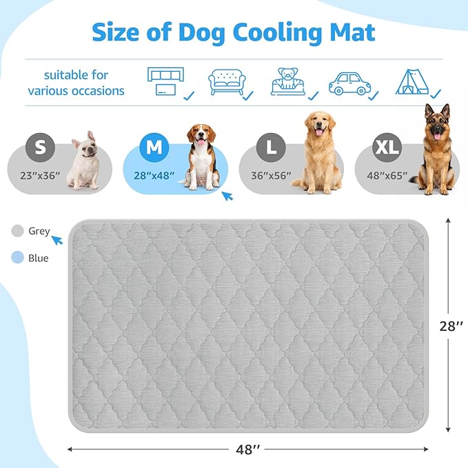 LOOBANI Dog Cooling Mat 28"x48"- Dog Cooling Pad Durable, Cool Blanket Machine Washable, Large Pet Cool Mat for Outdoor, Indoor (Grey, 28"x48")