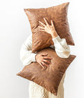 Pack of 2 Leather Throw Pillow Covers, Modern Boho Decorative Cognac Thickened Abrasion Luxury Floor Cushion Cover, for Home Decor Sofa Couch Bed Office Cafe Pillow Covers 24x24 inch