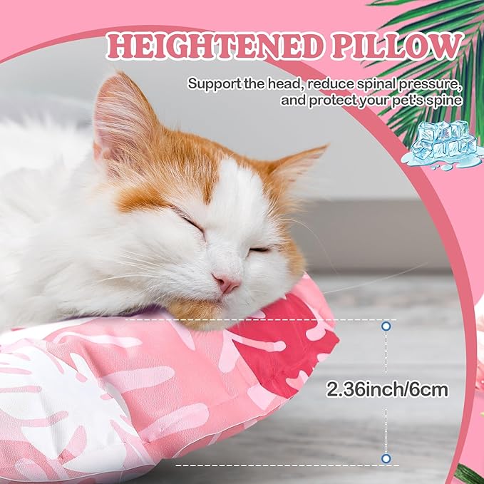Pet Cooling Mat for Cats and Small Dogs, 20.1'' x 20.1'' Thickened Round Pink Pad Anti-Grab Internal Gel Without Water Filling, Lightweight, Washable, Playmat for Indoor/Outdoor