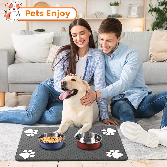Pet Feeding Mat-Absorbent Pet Placemat for Food and Water Bowl, with Waterproof Rubber Backing, Quick Dry Water Dispenser Mat for Dog and Cat (27"x17", Lime Green)