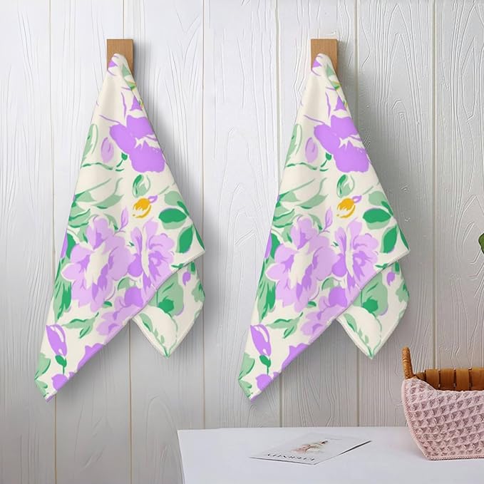 Cute Dachshund Hand Towels - 2 Pack,14.5" X 28",Soft Microfiber Polyester Towel Set with Weiner Dog-Lover & Floral Pattern,for Rustic Bathroom Kitchen Spa Hotel Decor Gifts Women Girl