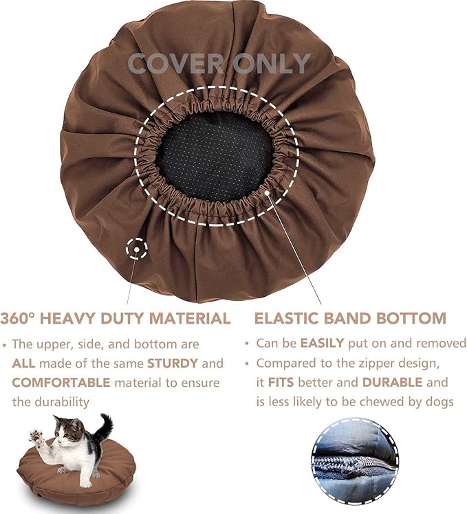 Dog Bed Cover Waterproof Replacement Machine Washable Covers for Dog Bed Heavy Duty Scratch Resistant Mattress Protector Pet Bed Round 44x44 Inch Cover Only Brown