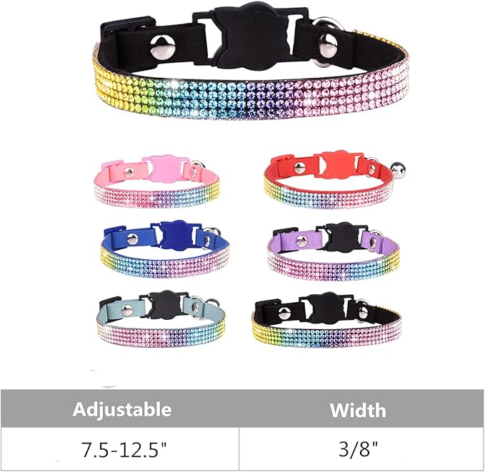 Cat Collar Breakaway Bling Diamond Rhinestone with Bell Adjustable for Cats and Kitten Girl boy (Pink)