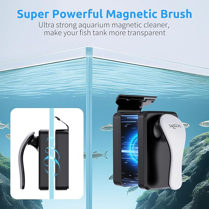 SEAOURA Magnetic Aquarium Glass Cleaner，Algae Scraper for Aquarium Fish Tank， Fish Tank Algae Clean Brush Dual-Sided Side Floating Aquarium Magnetic Brush (L)