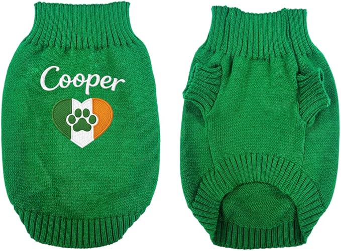 Personalized Dog Sweater, Custom Knit Sweater with Clover Embroidery, St. Patrick's Day Design for Dogs, Ideal Gift for Dog Owners, Pet Apparel Gift#6